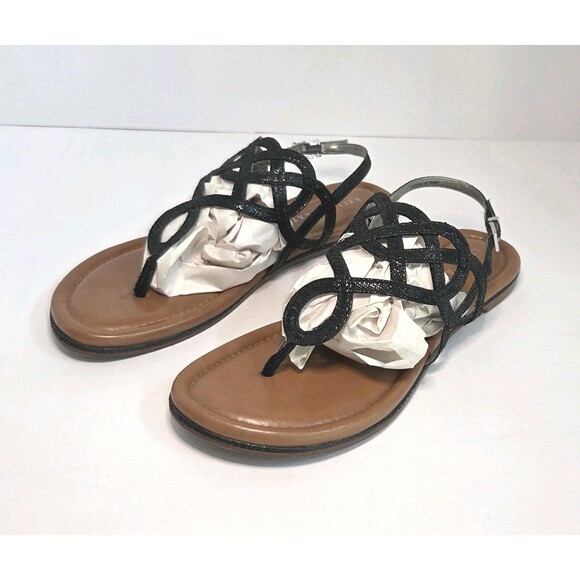 Kelly & Katie Women's Size 8 Black Metallic Strappy Slingback Flat Thong Sandals - Picture 6 of 9